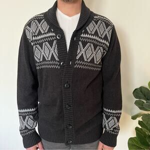 Urban Pipeline Cottagecore Knit Cardigan Men Large Dark Gray White Fair Isle